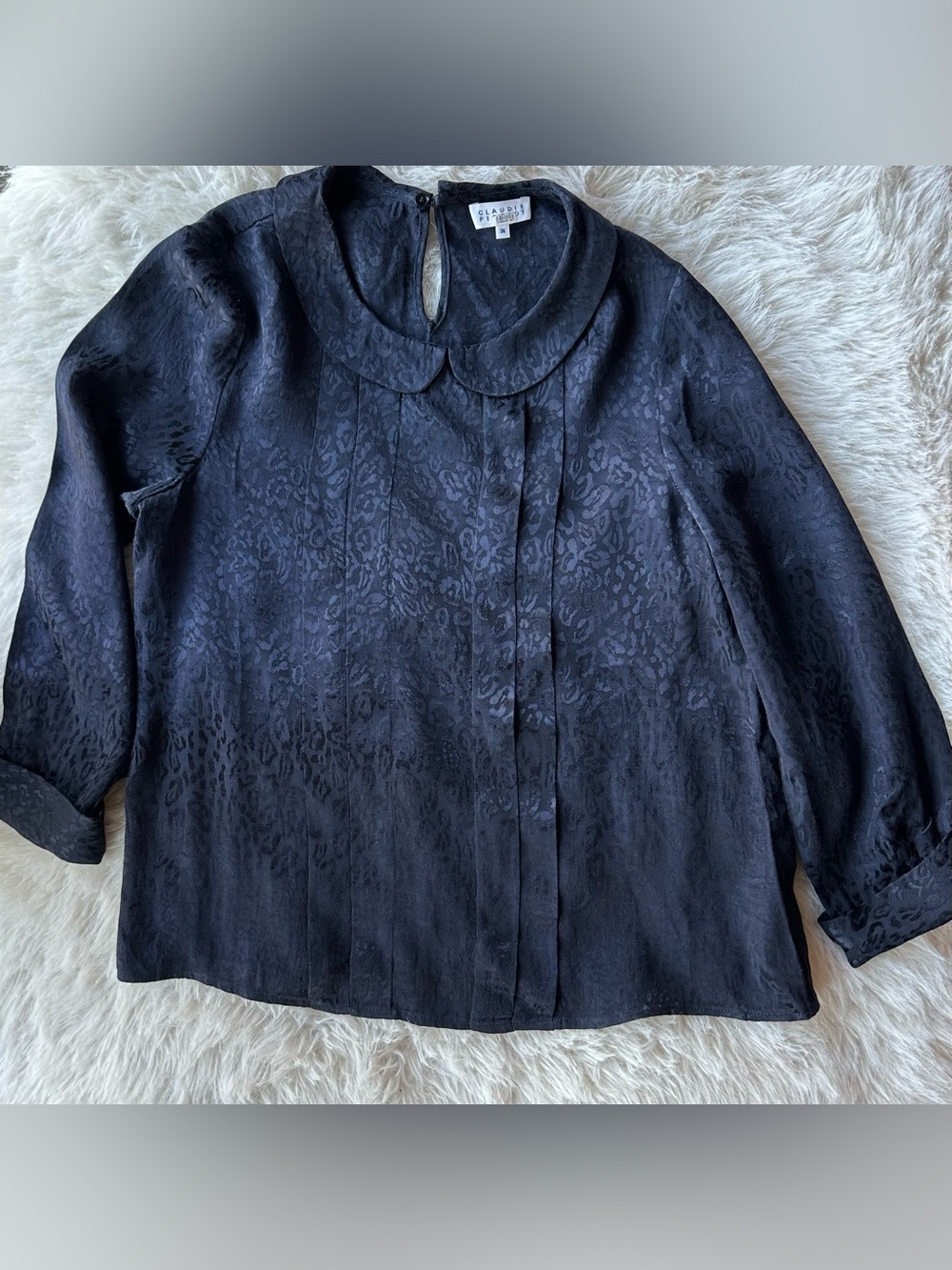 Claudia Pierlot Black Textured Animal-Print Long-Sleeve Blouse